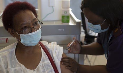 Maggie Sedidi, a nurse, receives the Johnson &amp; Johnson Covid-19 vaccine in Soweto, South Africa.