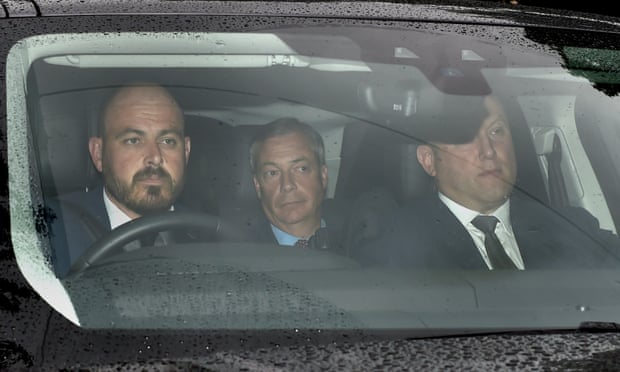 Brexit Party leader Nigel Farage arrives at Winfield House in Regent’s Park, London.