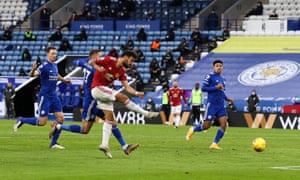 Bruno Fernandes scores Manchester United’s second goal.