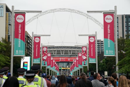 Fans make their way up Wembley Way.