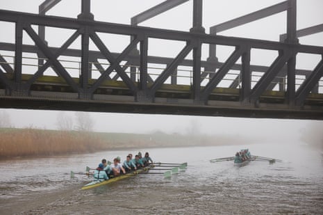 The Cambridge University Boat Club men’s and women’s blue boats during a training session on the Great Ouse, Cambridgeshire on.
