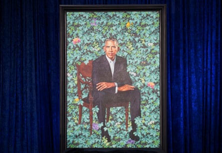 Barack Obama’s official portrait, painted by Kehinde Wiley.