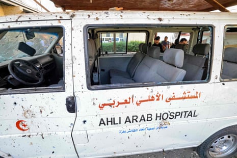 A damaged vehicle belonging to the hospital.