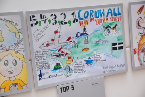 A drawing by Rowan McIntosh of St Columb Minor School showing the benefits to Cornwall from satellite technology.