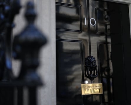 The door to 10 Downing Street is pictured closeup in London on the day that Keir Starmer announced his resignation