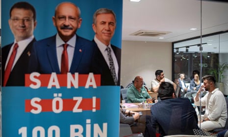 Members of the centre-left opposition CHP party wait for results at their hedquarters in Istanbul