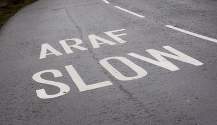 A bilingual road marking in north Wales.