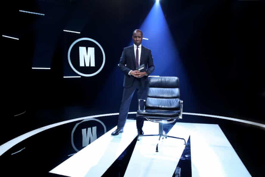 ‘I’m not a news robot reading an Autocue’: Clive Myrie on politics, personality and Mastermind | Television & radio 3 Clive Myrie with the chair on the Mastermind set