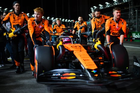 Oscar Piastri of Australia and McLaren arrives on the grid prior to the Las Vegas GP