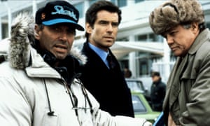 Director Martin Campbell (left) with Brosnan and Joe Don Baker on the set of GoldenEye in 1995.