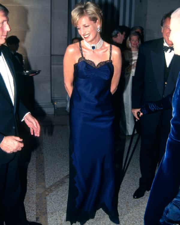 Princess Diana in a Dior slip dress for the Met gala in New York in 1986.