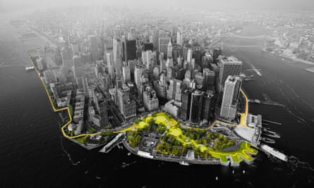 This illustration provided by Rebuild by Design shows a flood-mitigation design for the Manhattan borough of New York called the big U.
