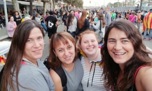 Anna Parella, second left, with colleagues who are marching to Barcelona.