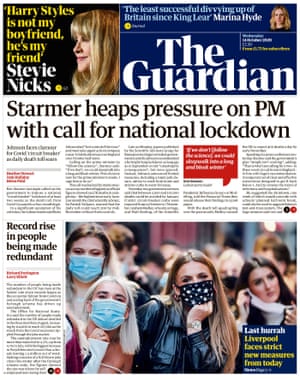 Guardian front page, Wednesday 14 October 2020