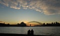 Sunset silhouetting the Sydney harbour bridge