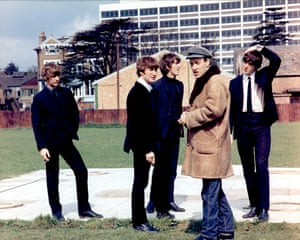 The Beatles on the set of the 1964 film A Hard Day’s Night. Left to right: Ringo Starr, John Lennon, George Harrison, director Richard Lester, and Paul McCartney.