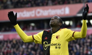 Watford’s Abdoulaye Doucouré is distraught after missing an easy chance against Liverpool.