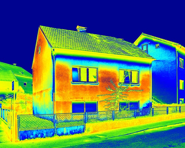 Infrared thermovision image showing lack of thermal insulation on house
