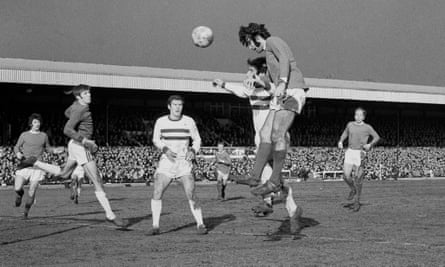 George Best heads his and Manchester United’s first goal.