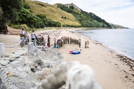Guests prepare to walk out onto the reef at Tatapouri.