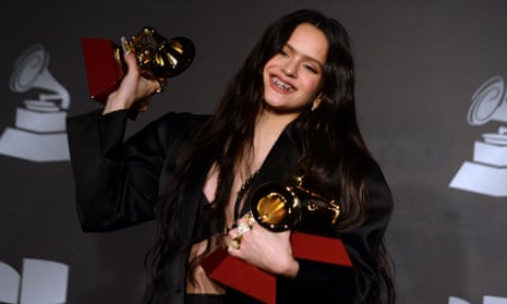 Rosalía with her three Latin Grammy awards.