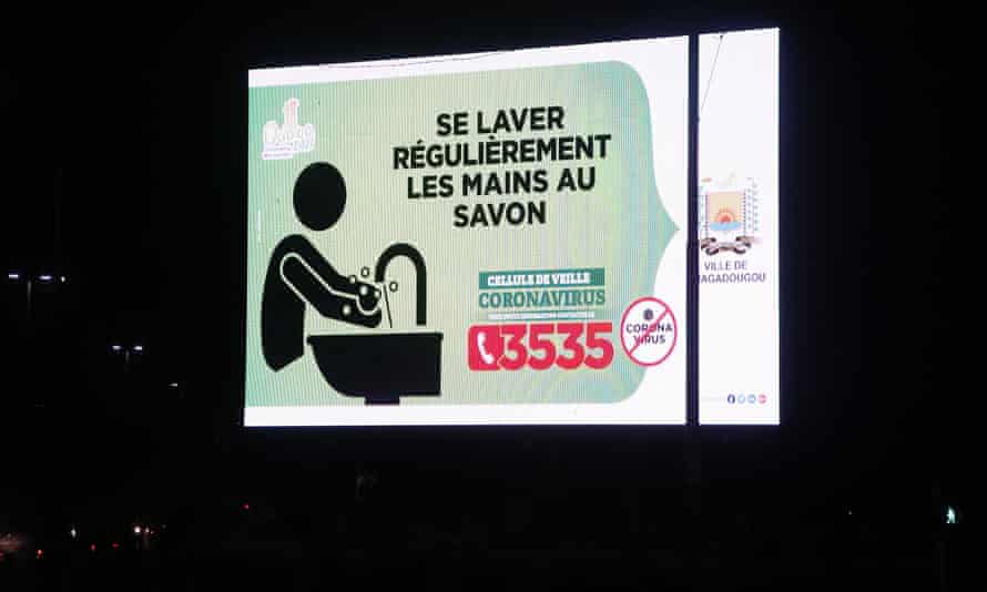 A billboard displaying a Covid awareness message in Ouagadougou, Burkina Faso, in November 2020