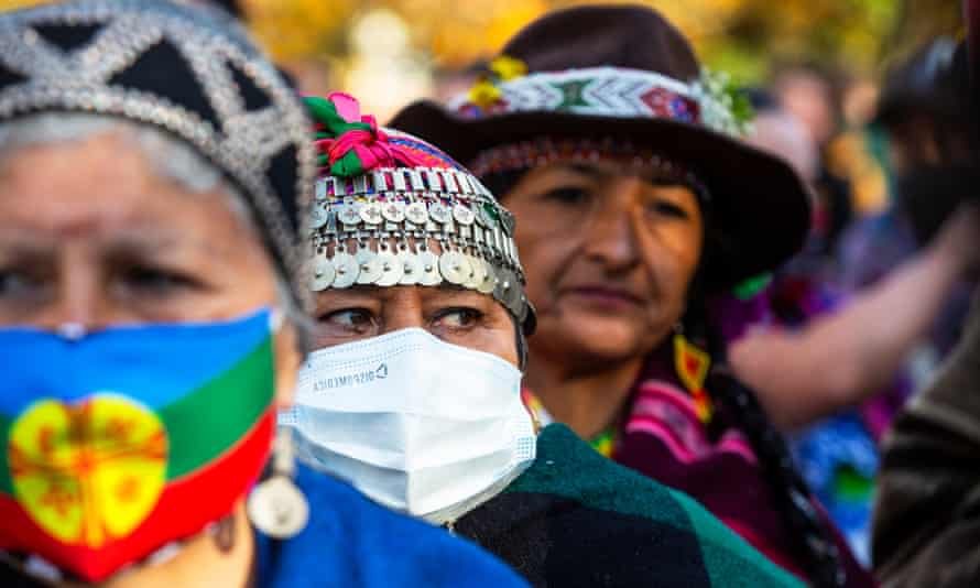 Indigenous representatives from Alaska, US, Panama, Amazonia and Patagonia were among those marching.