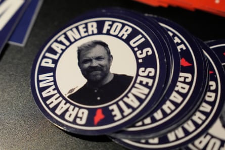 Stickers reading: ‘Graham Platner for US senator’