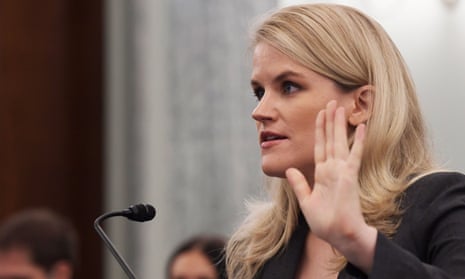 Former Facebook employee Frances Haugen testifies before the Senate subcommittee on consumer protection, product safety and data security during a hearing about Facebook, 5 October.
