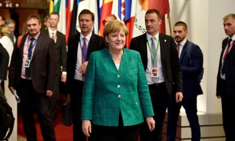 The German chancellor, Angela Merkel, leaves the EU leaders’ summit in Brussels