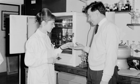 Embryologist Jean Purdy left, with physiologist Prof Sir Robert Edwards in their research laboratory in Cambridge, 1968.
