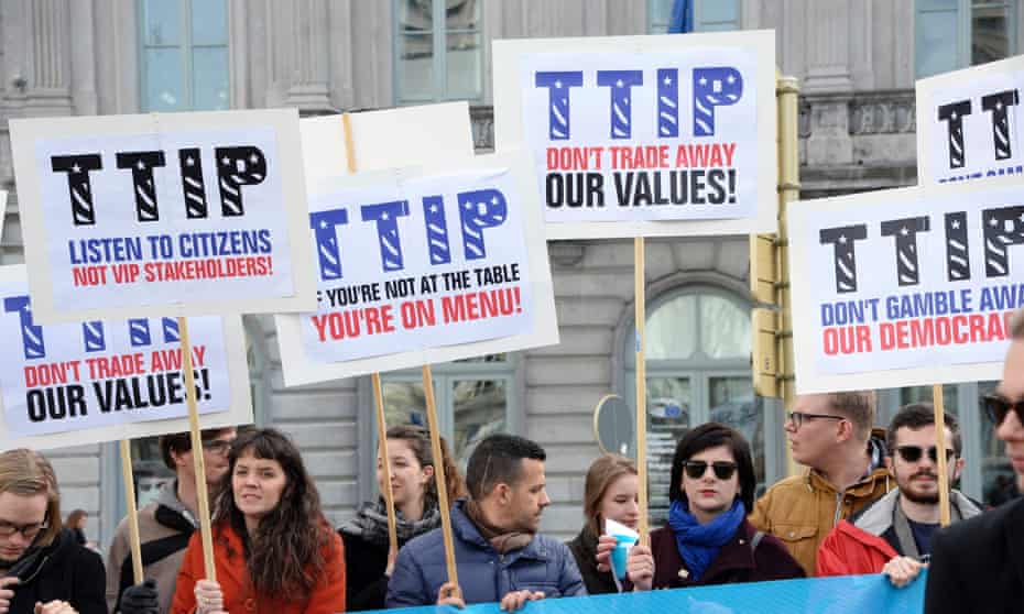 Activists demonstrate against the Transatlantic Trade and Investment Partnership (TTIP)