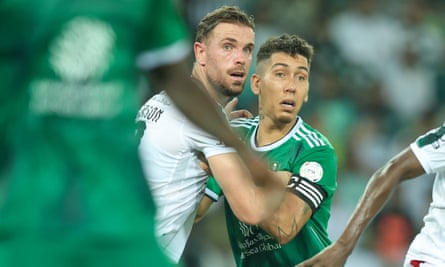 Jordan Henderson competes against former teammate Roberto Firmino