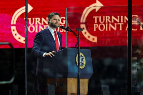 JD Vance speaks during a memorial service for slain conservative commentator Charlie Kirk.