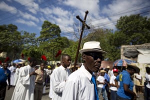 Worshippers walk to the fifth station in the Way of the Cross procession marking Good Friday in Port-au-Prince, Haiti.