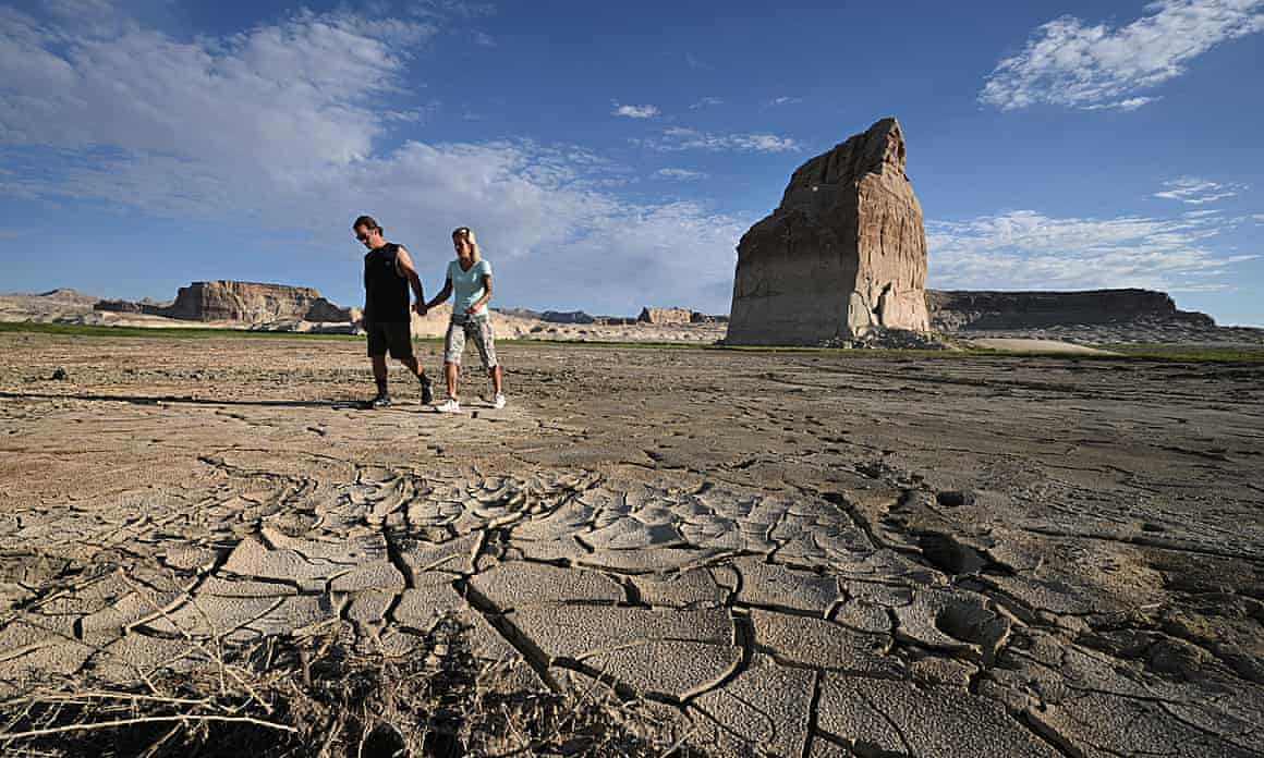 Lone Rock, surrounded by cracked earth