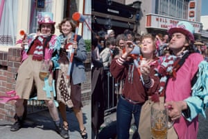 West Ham United fans celebrate in the streets of East London after their team won the 1980 FA Cup Final