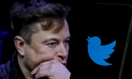 Elon Musk and the Twitter logo.