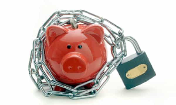piggy bank with lock and chain