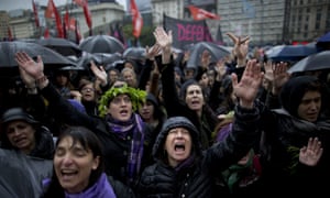 Women demonstrating against gender violence in Buenos Aires.