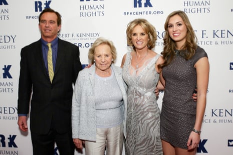 Robert Kennedy Jr with Ethel, Kerry and Kyle Kennedy pose smiling at an event