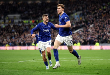 Jake O'Brien of Everton celebrates scoring his team's second goal.