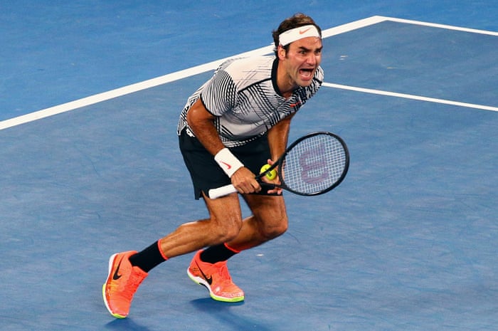 Roger Federer celebrates his victory.