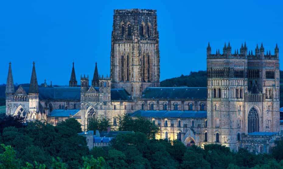 Durham Cathedral at night.