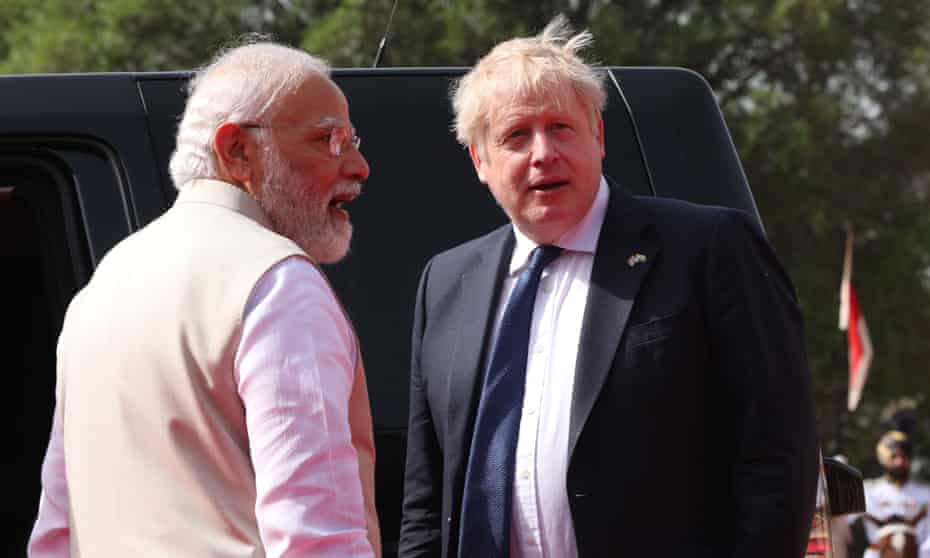 Indian Prime Minister Narendra Modi and Britain's Prime Minister Boris Johnson