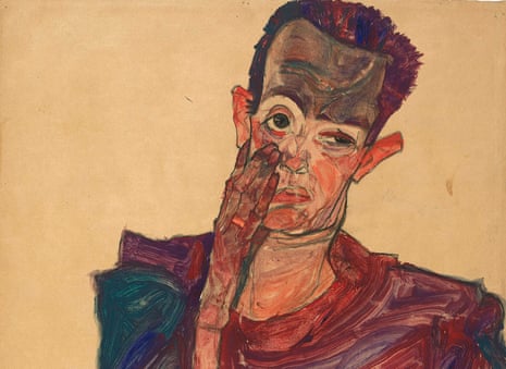 Egon Schiele’s Self-portrait with Eyelid Pulled Down, 1910 (detail).