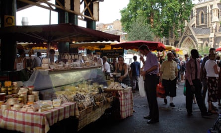A cheese stall at Borough Market.