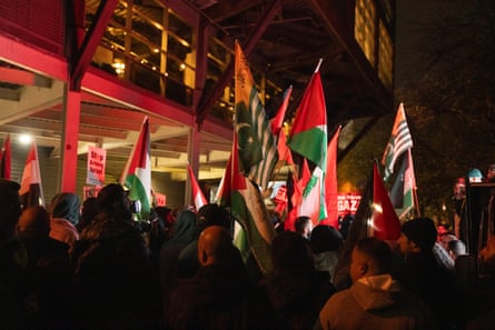 Pro-Palestinian protesters outside Villa Park before Aston Villa’s Europa League match against Maccabi Tel Aviv.