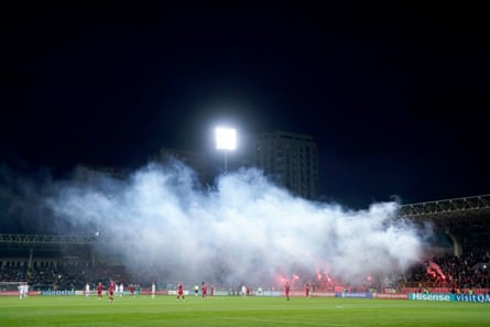 Armenia fans let off flares at the game in Yerevan.