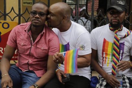 LGBT activists and their supporters outside court in Nairobi on Friday morning, before the ruling.
